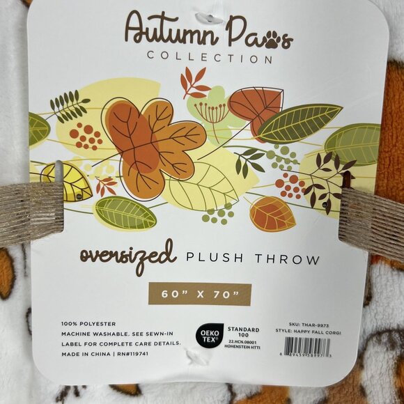 Autumn Paws NWT 60" x 70" SOFT Corgi Plush Throw Blanket Halloween Thanksgiving - Picture 4 of 5